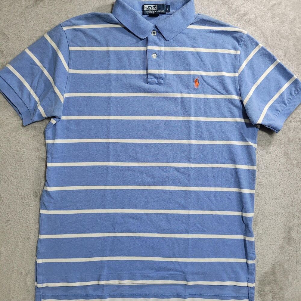 Polo By Ralph Lauren Polo Shirt Mens Large Blue Striped Short Sleeve Casual